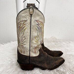 Justin Boots Women’s Western Cowboy Boots Sz 5.5B Distressed Leather Cream Brown